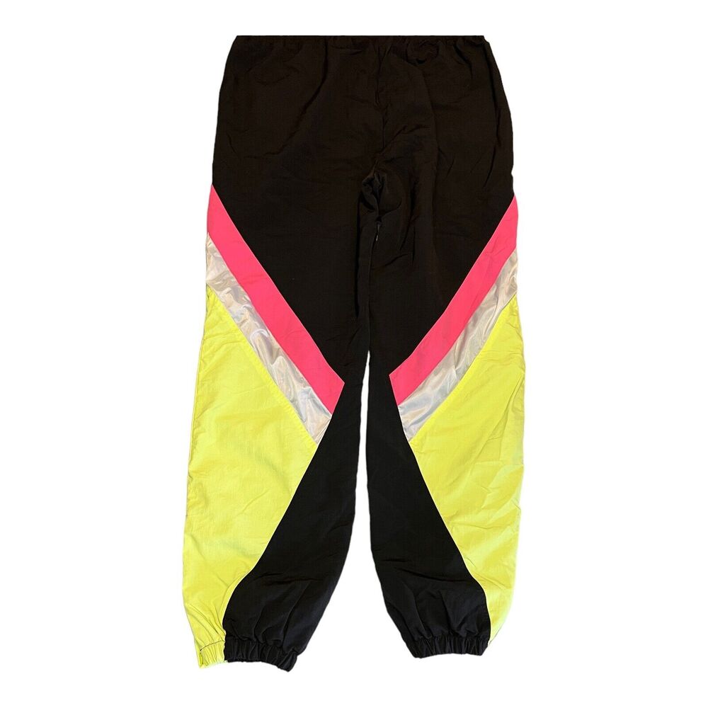 VTG FILA Womens Doroteia Wind Pants XL Track Black Yellow Pink White Design 90's - Picture 4 of 8